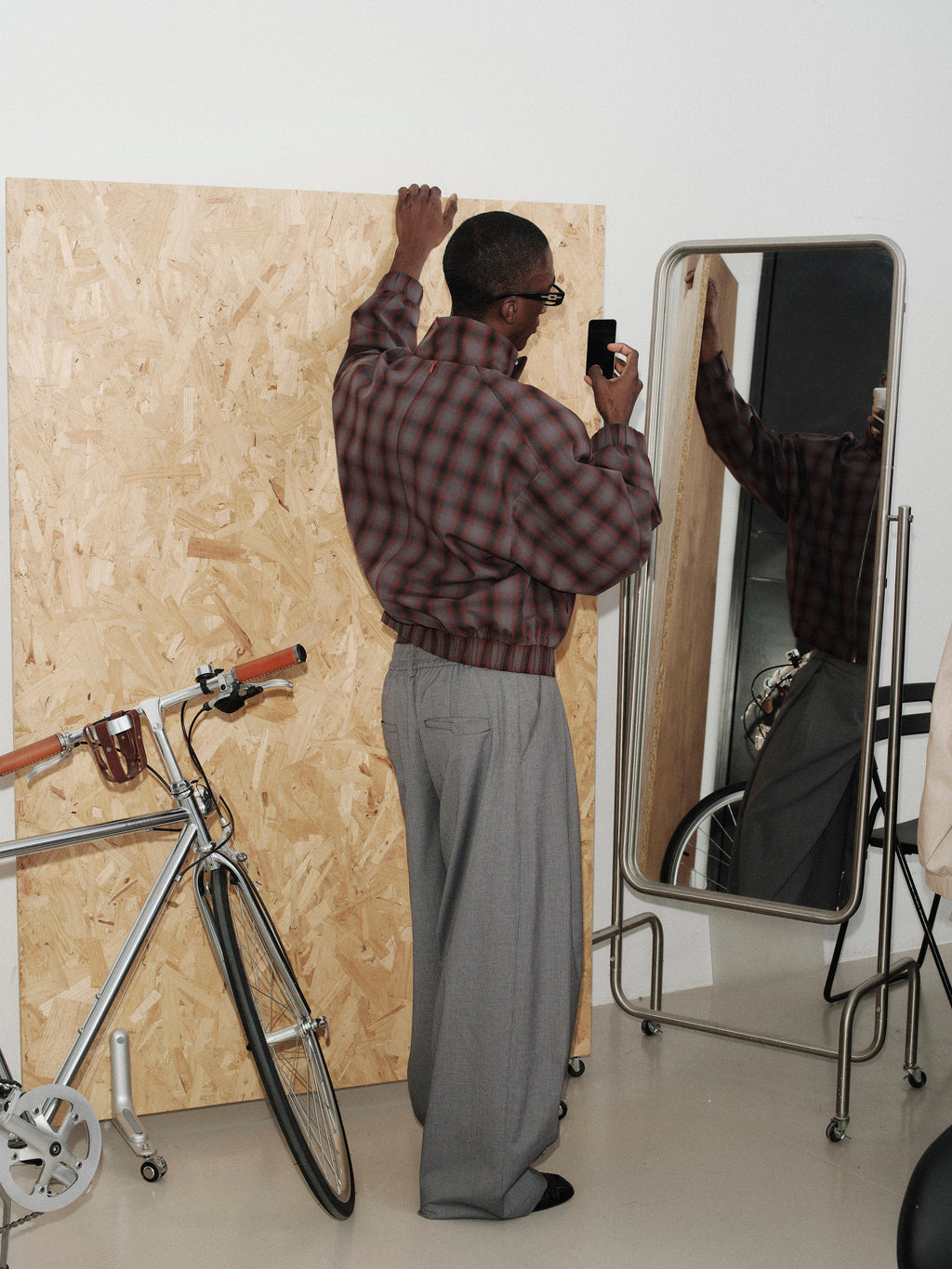 Composed High-neck Jacket - Grid