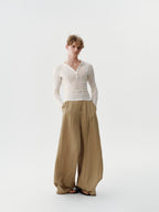 Drape Pleated Pants — Sand Beige