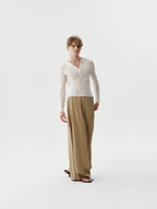 Drape Pleated Pants — Sand Beige