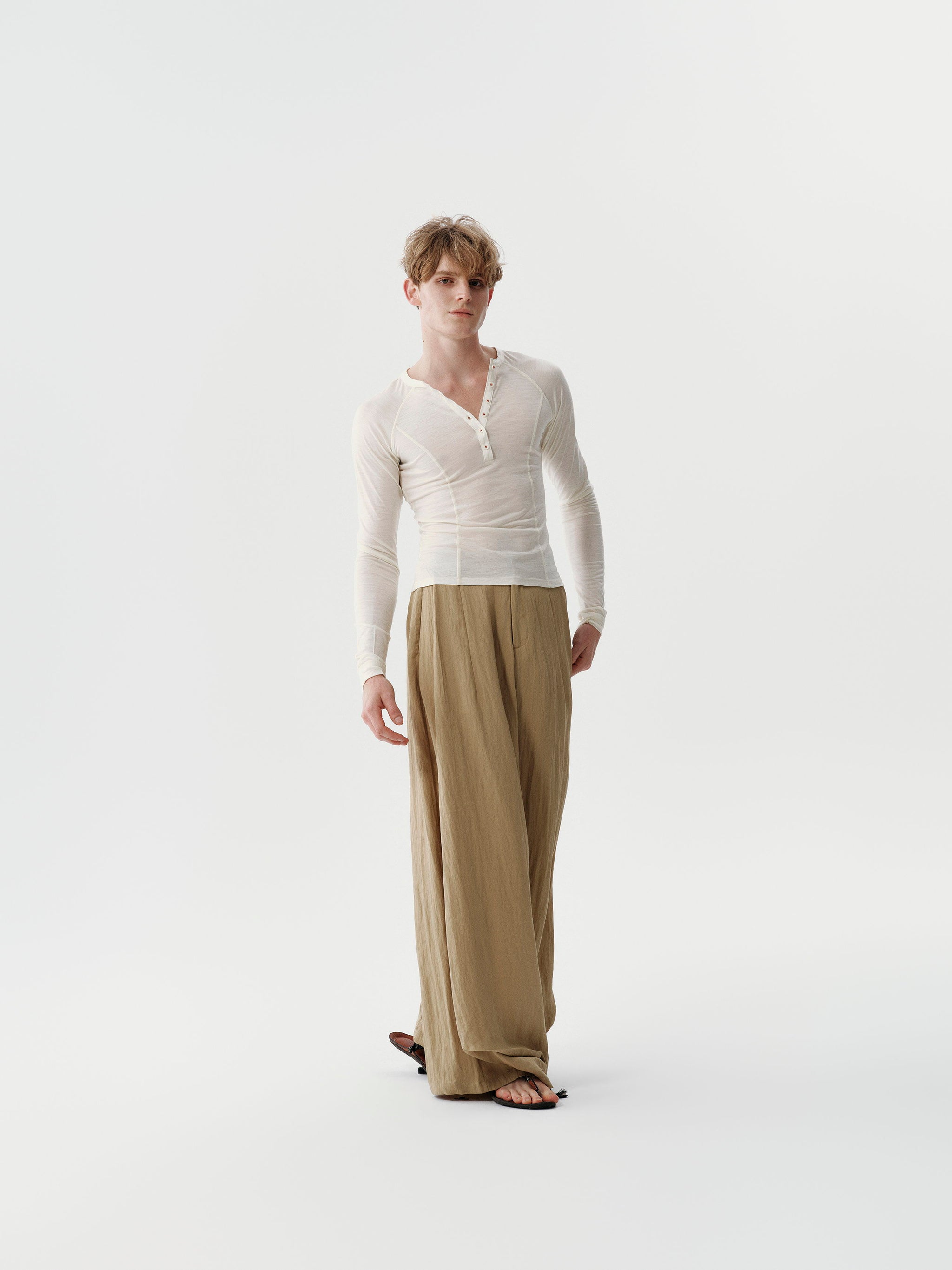Drape Pleated Pants — Sand Beige