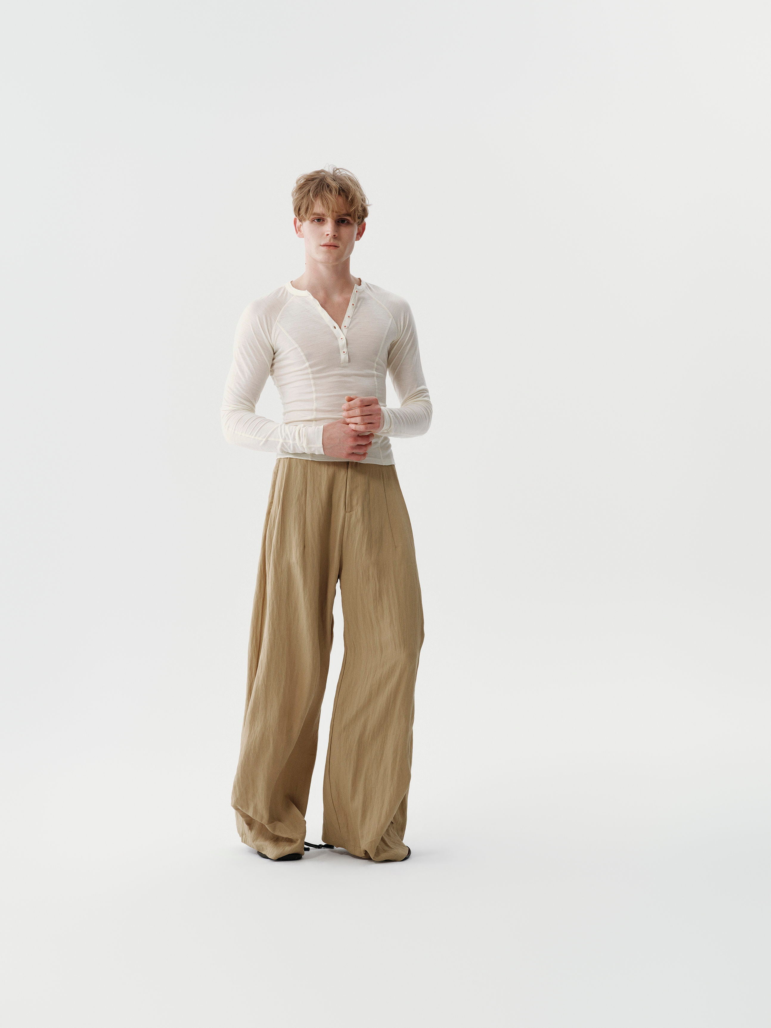 Drape Pleated Pants — Sand Beige