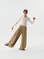 Drape Pleated Pants — Sand Beige