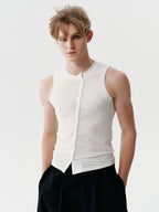 Shift Button Knit Vest in White