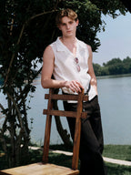 YHONE Open Collar Shirt Vest sleeveless lyocell linen top, image 01