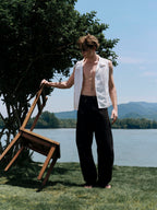 YHONE Open Collar Shirt Vest sleeveless lyocell linen top, image 09