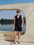 YHONE Open Collar Shirt Vest sleeveless lyocell linen top, image 10