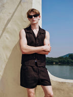 YHONE Open Collar Shirt Vest sleeveless lyocell linen top, image 11