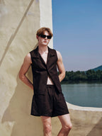 YHONE Cut Pocket Shorts lyocell linen shorts with layered pockets, image 09