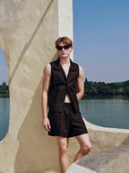 YHONE Open Collar Shirt Vest sleeveless lyocell linen top, image 12