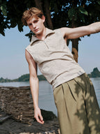 YHONE Zip Collar Vest striped sleeveless top with half zip, image 07