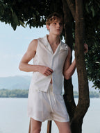 YHONE Cut Pocket Shorts lyocell linen shorts with layered pockets, image 02