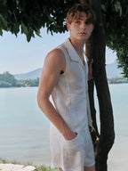 YHONE Open Collar Shirt Vest sleeveless lyocell linen top, image 06