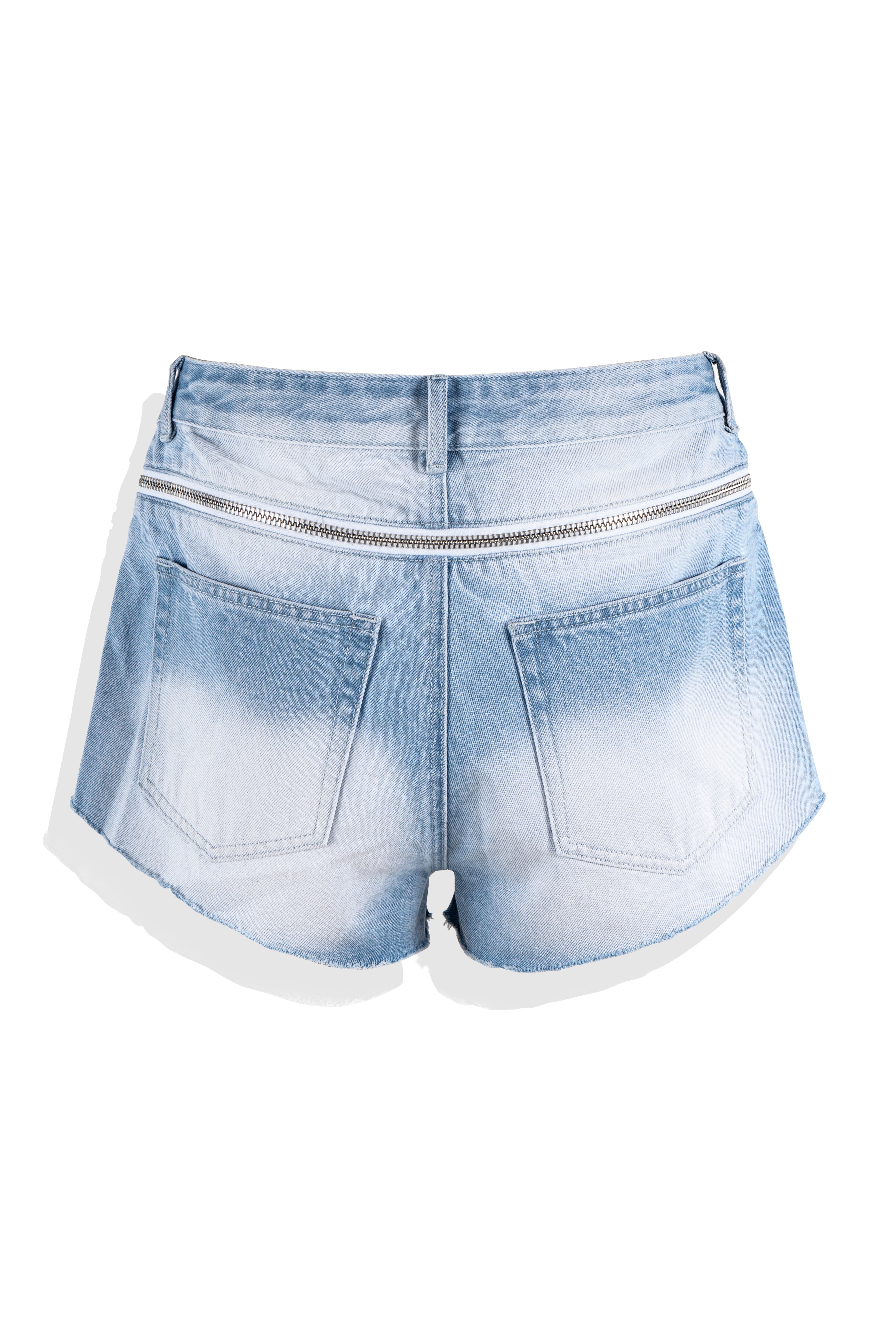 Light Blue Zipper Denim Shorts - YHONE