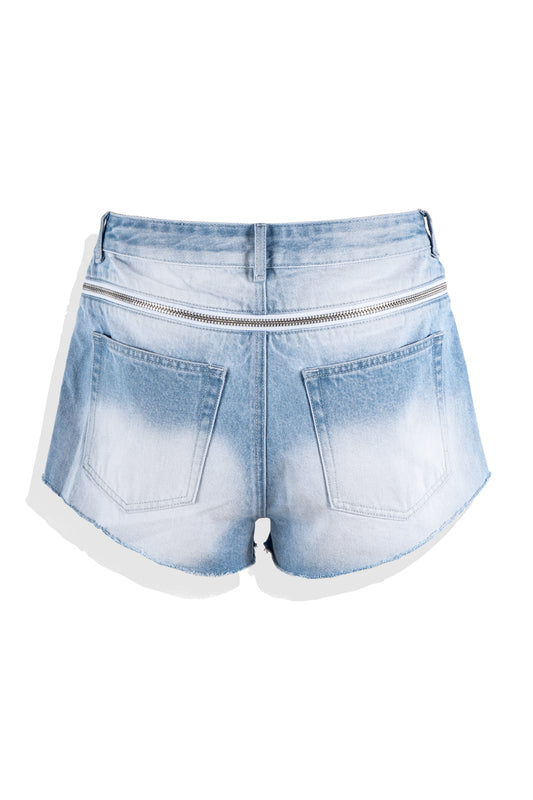 Light Blue Zipper Denim Shorts