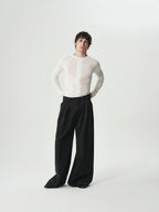 Triple-Pleat Wide Trousers in Black