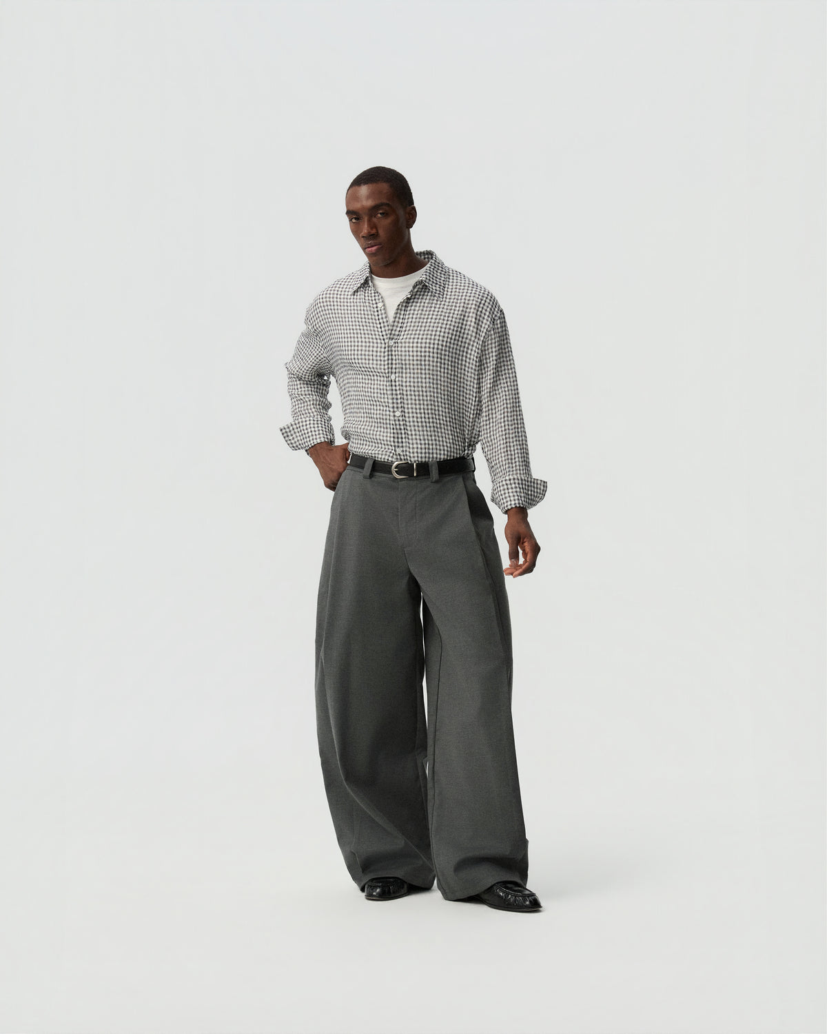 Pleated Barrel Trousers — styling view