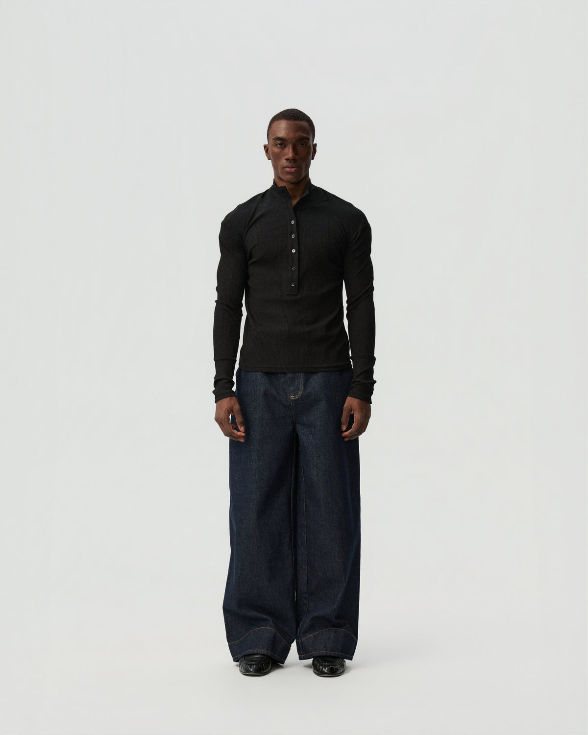 Raw Straight-Leg Jeans — styling view