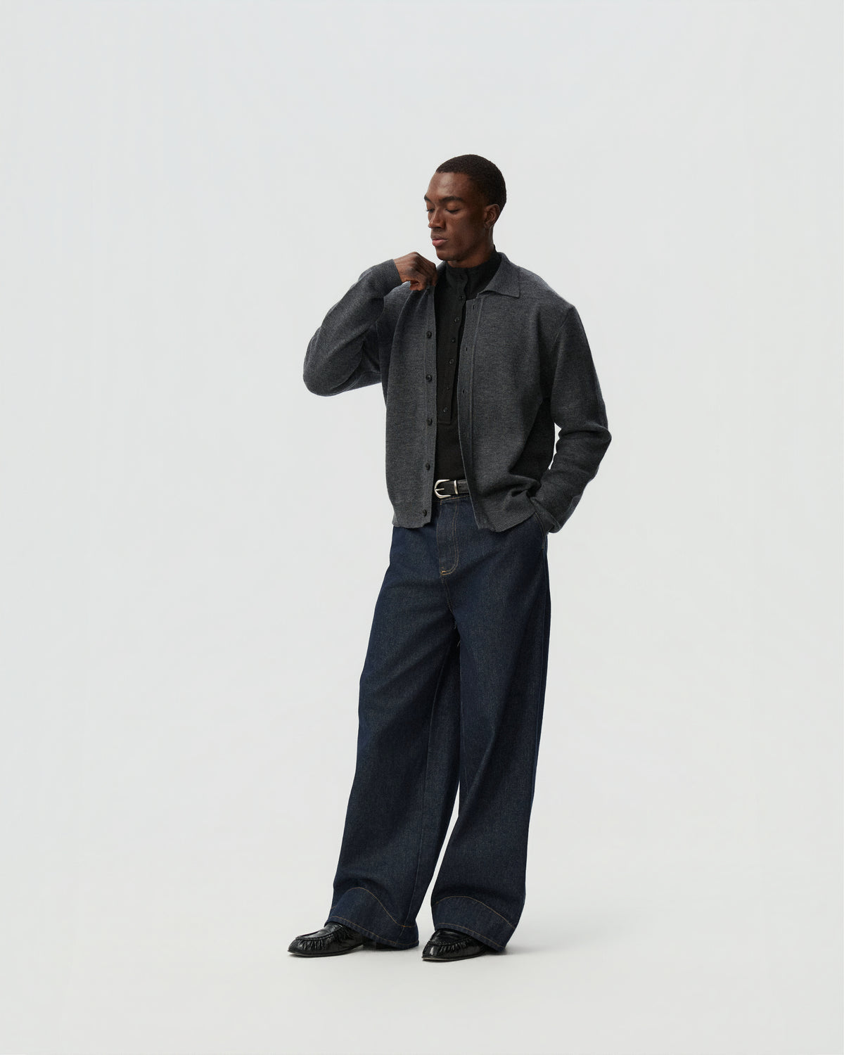 Raw Straight-Leg Jeans — styling view