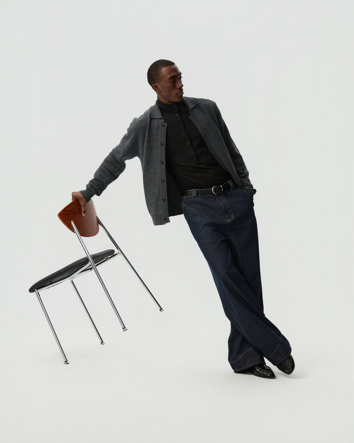 Raw Straight-Leg Jeans — styling view