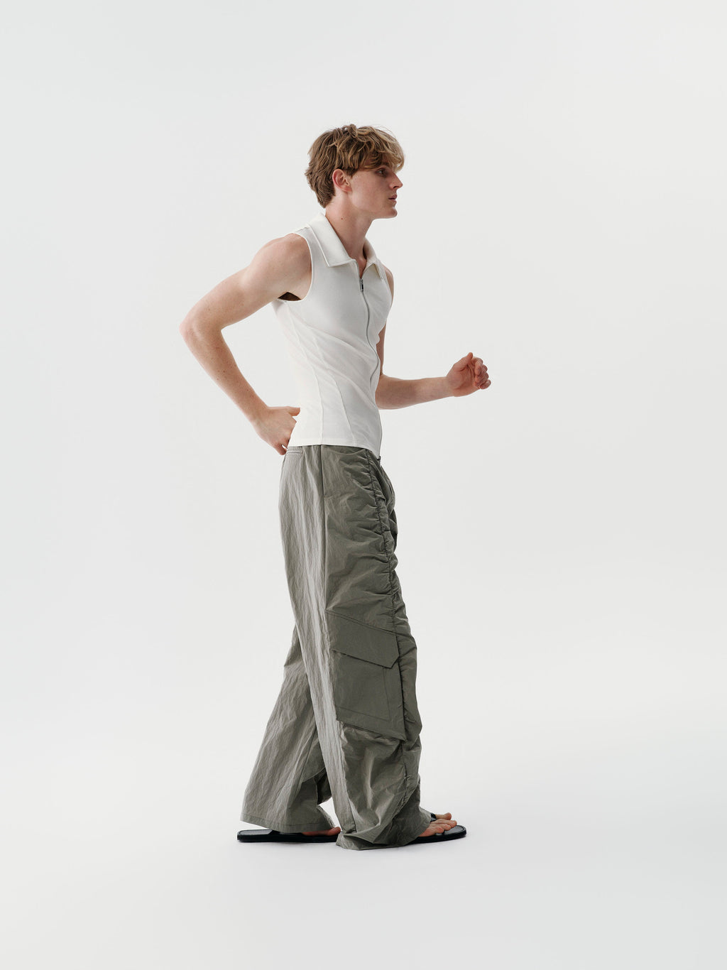 Tension Line Nylon Pants in Black