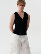 Shift Button Knit Vest in Black