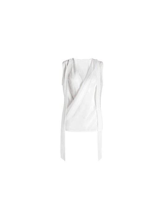 Chiffon, white blouse, sleeveless