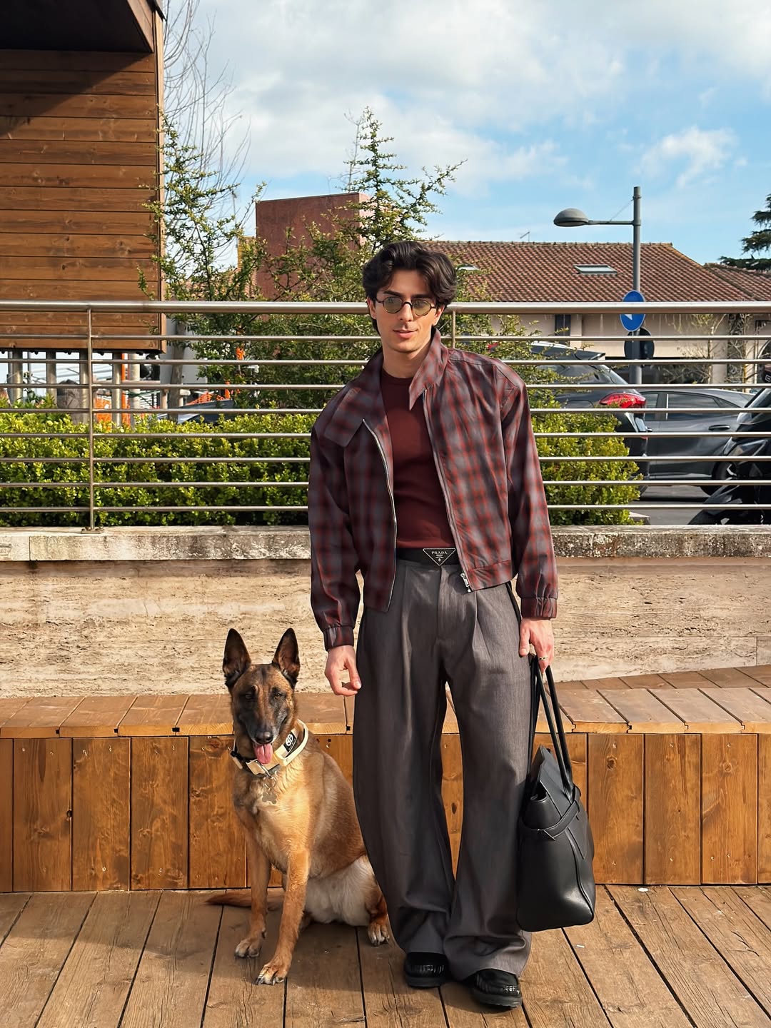 Composed High-neck Jacket - Grid