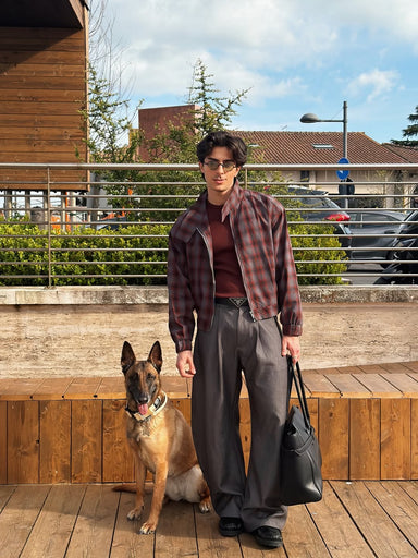 Composed High-neck Jacket - Grid