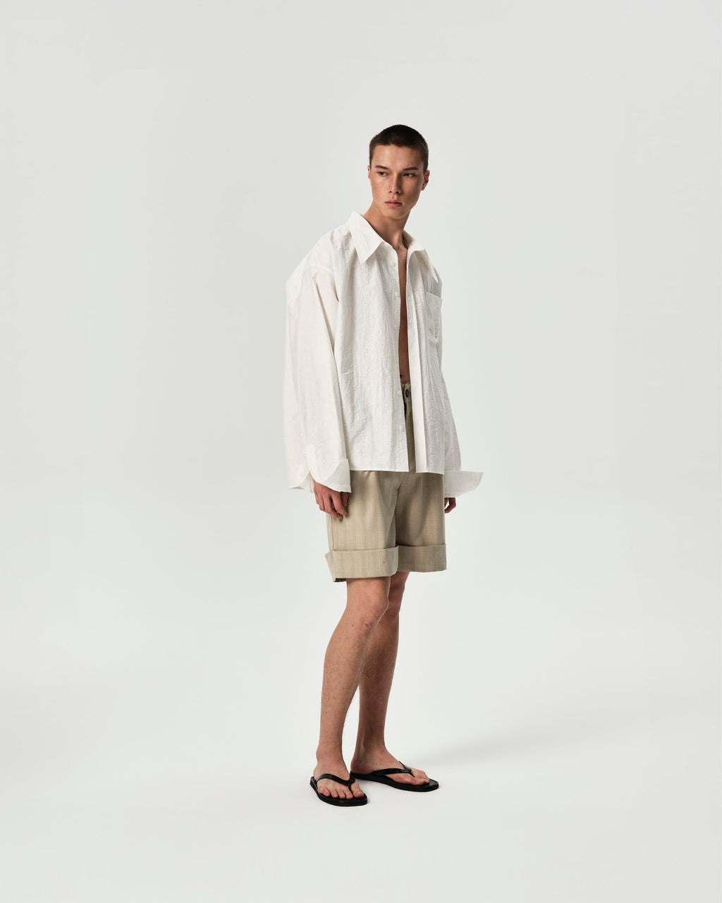 Cuff Pleated Shorts in White