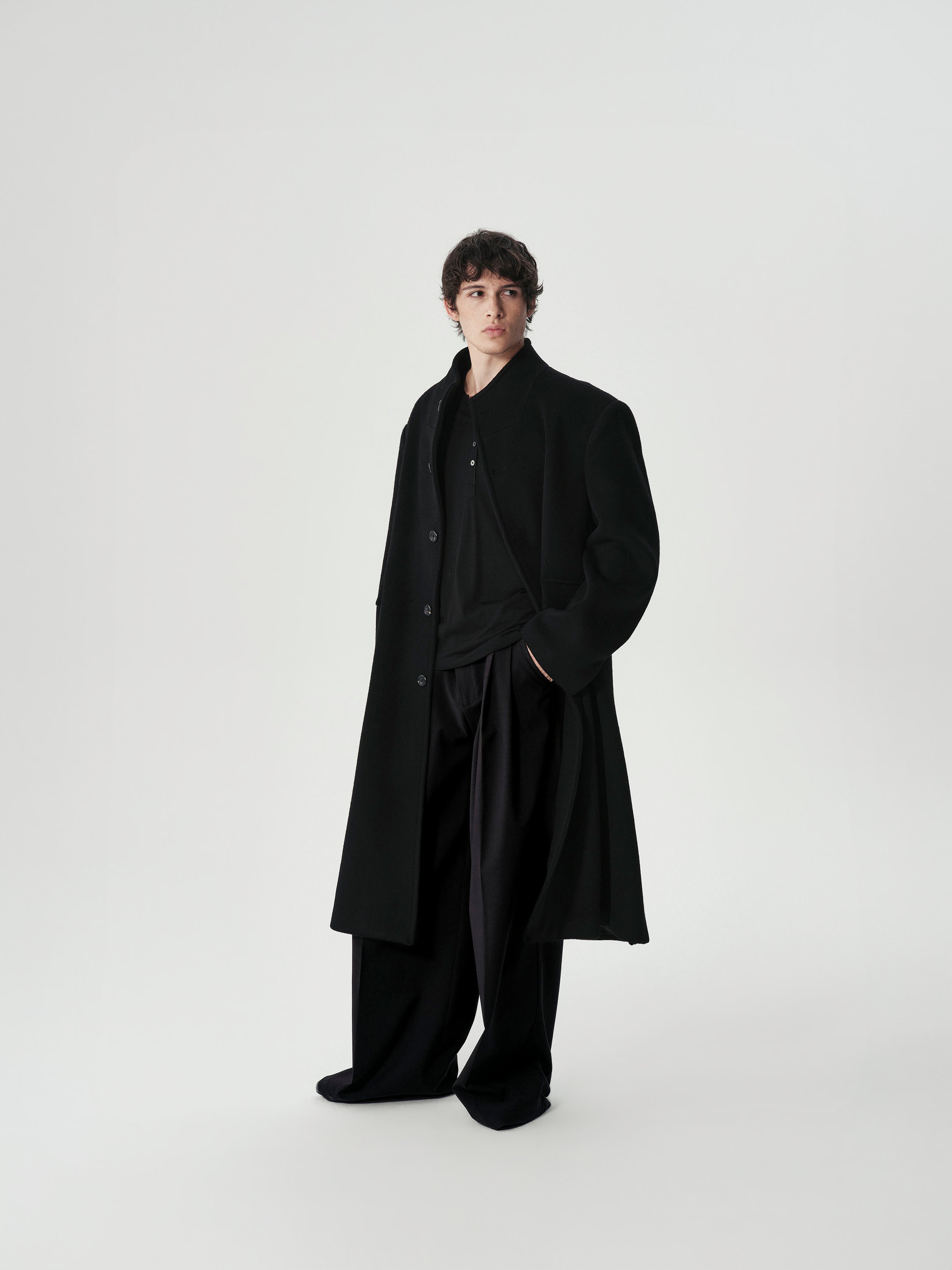 Funnel Neck Wool Coat