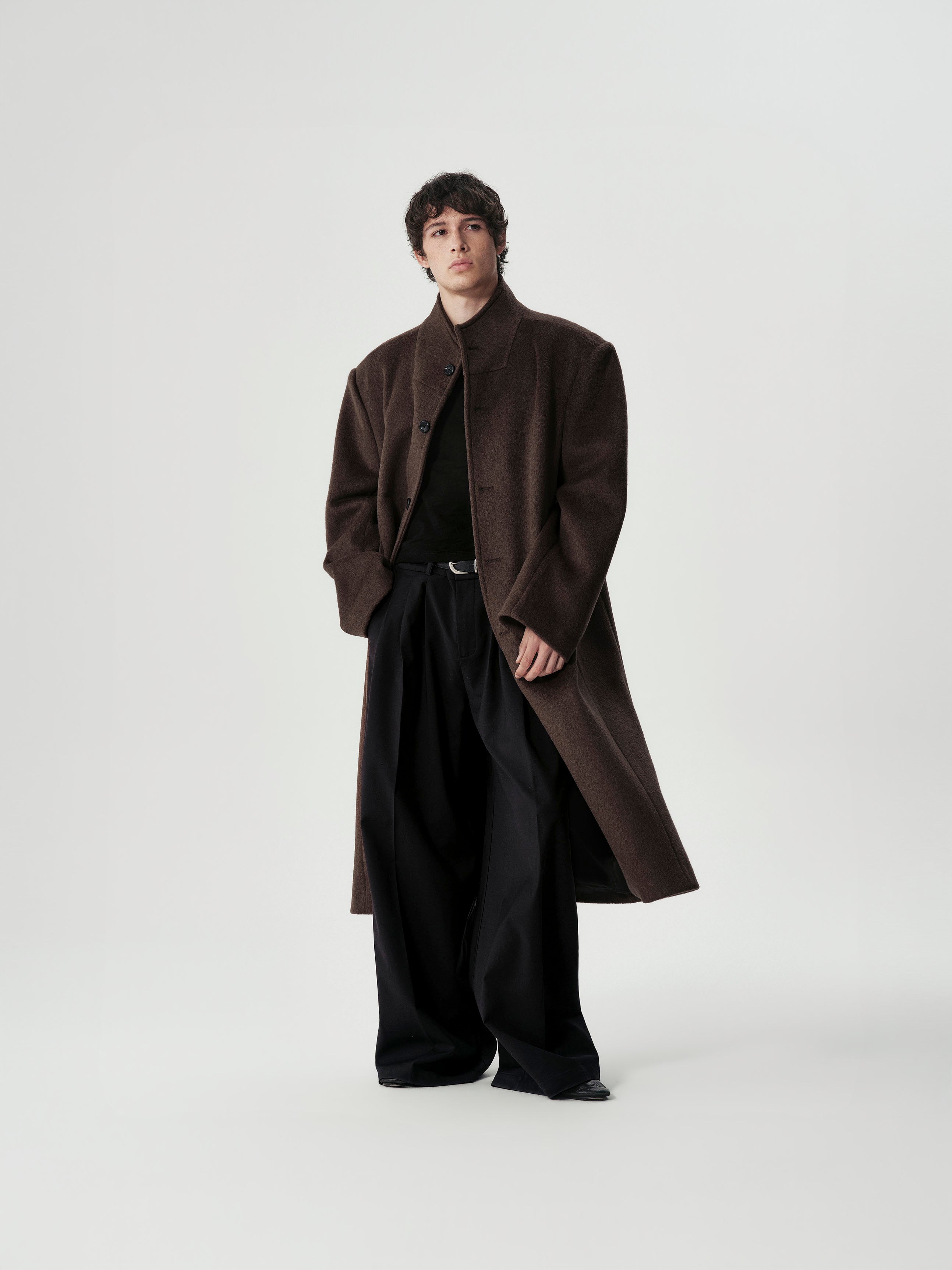 Funnel Neck Wool Coat