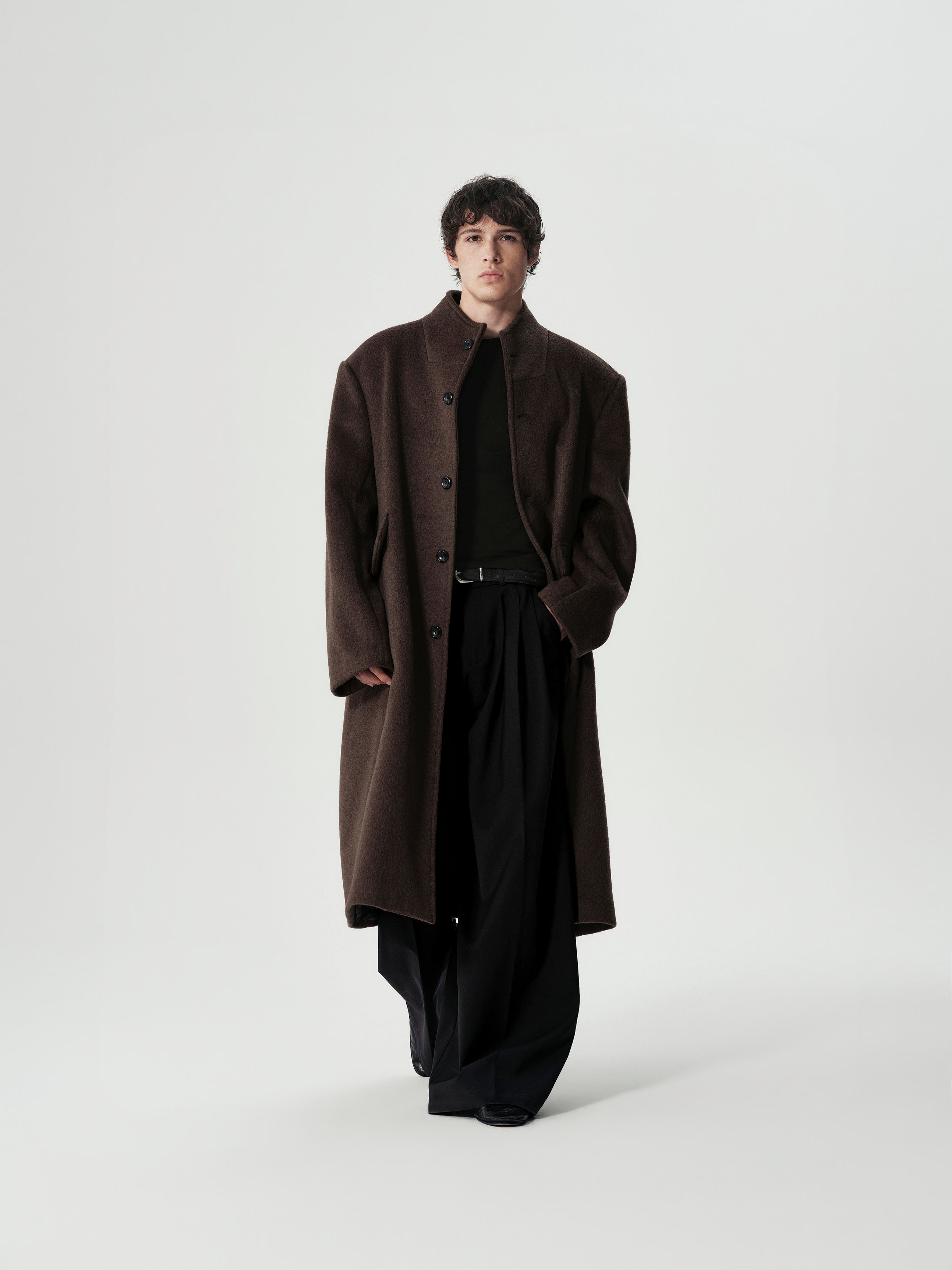 Funnel Neck Wool Coat
