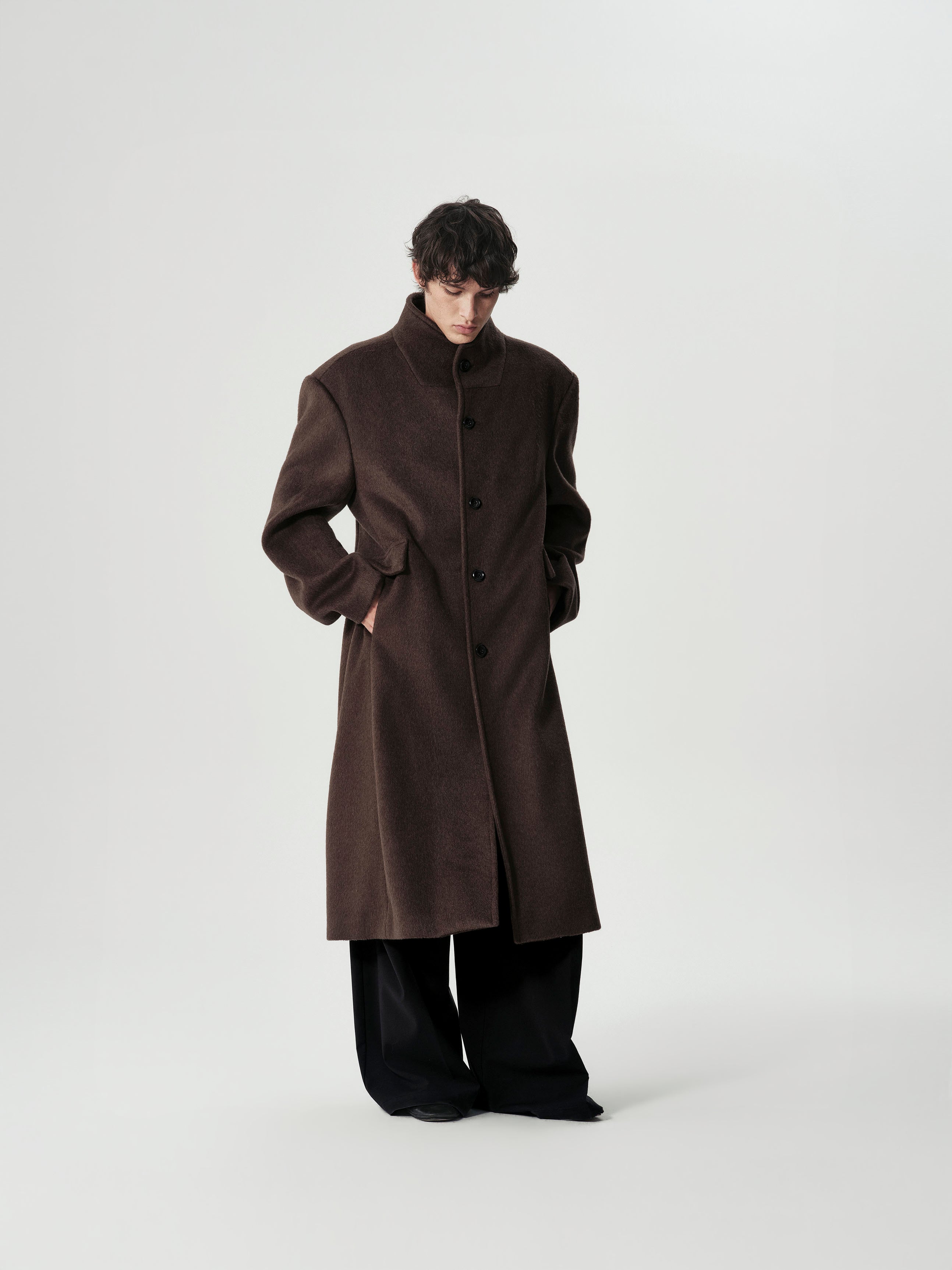 Funnel Neck Wool Coat