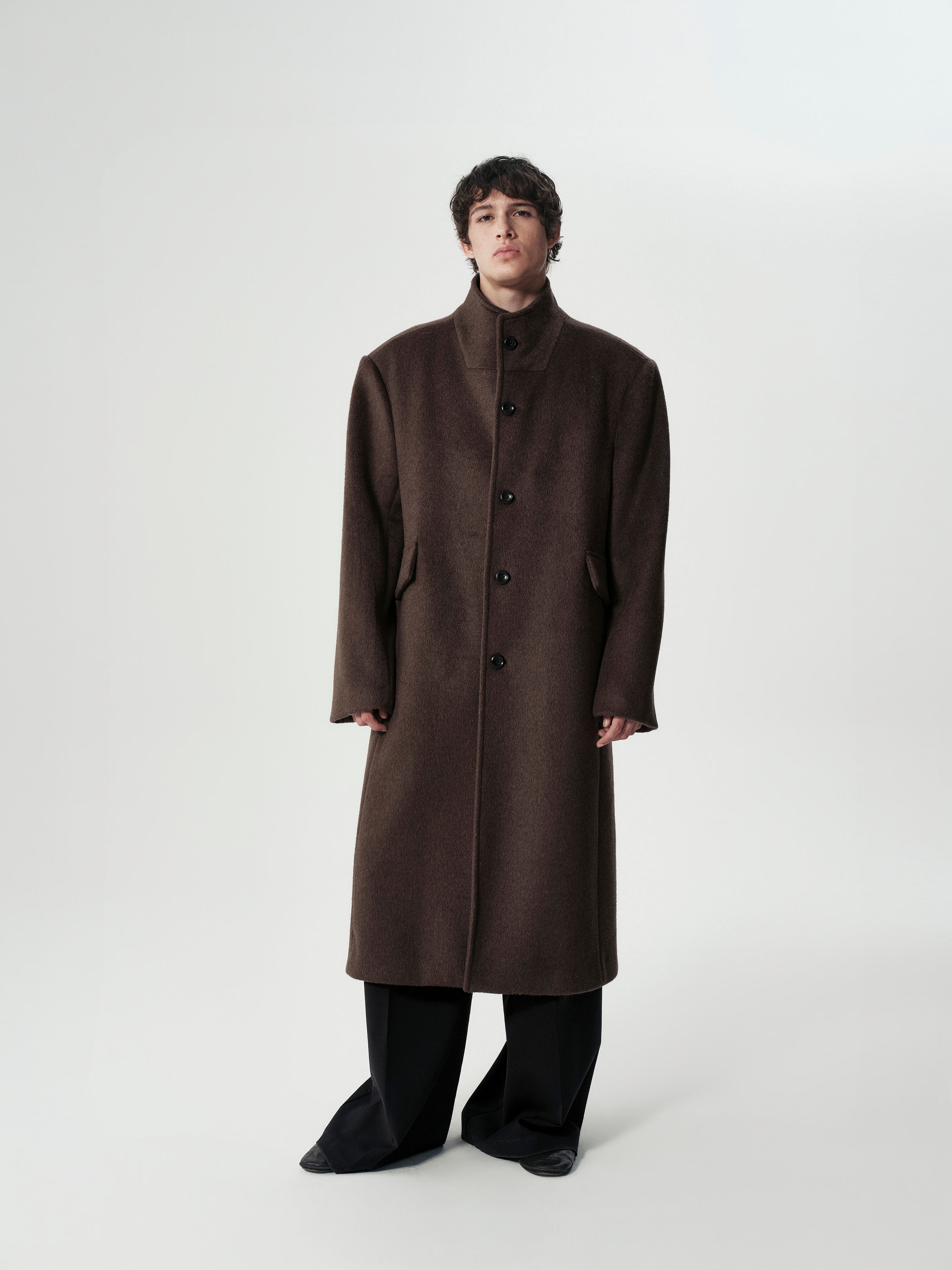 Funnel Neck Wool Coat