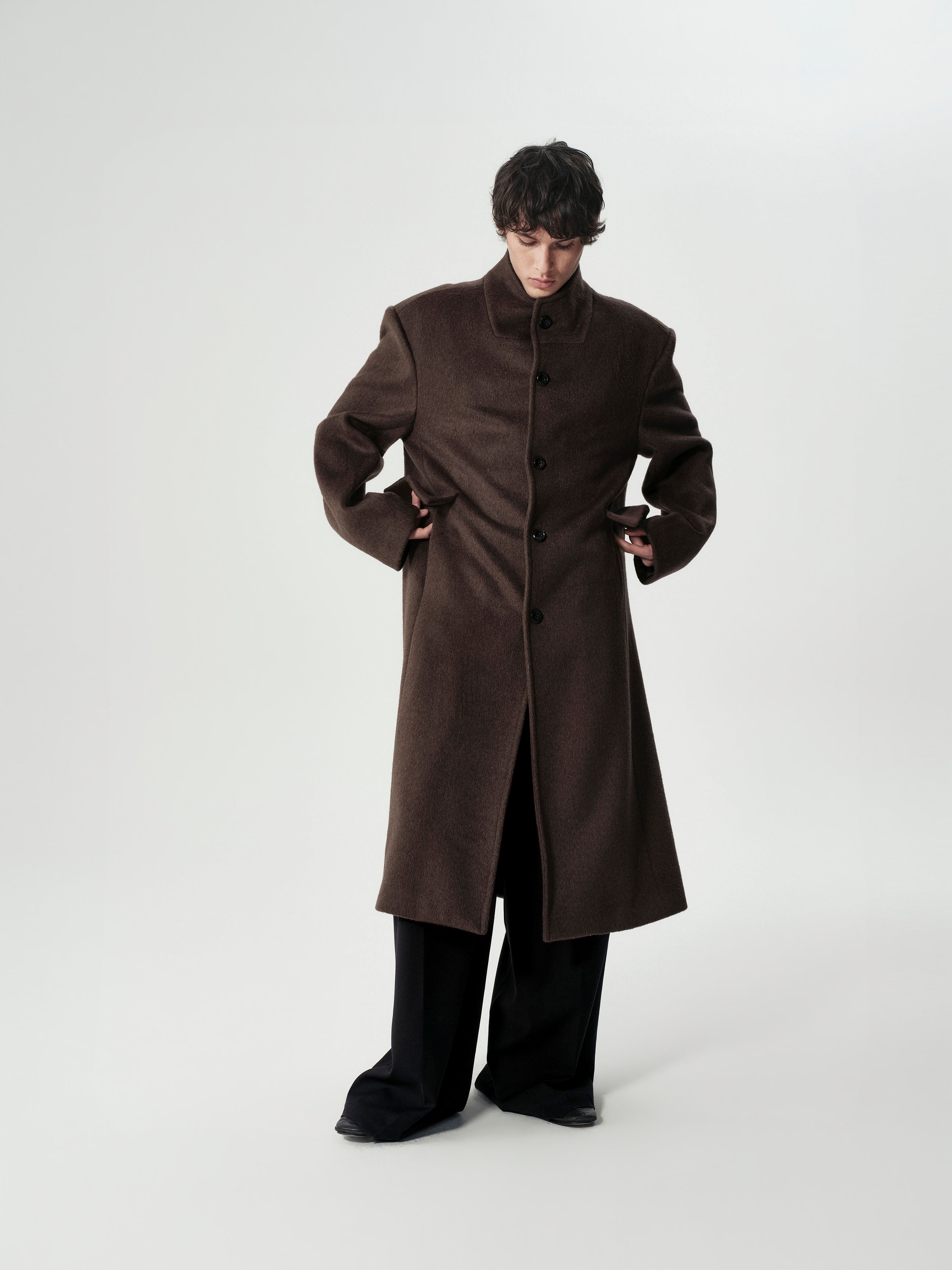 Funnel Neck Wool Coat