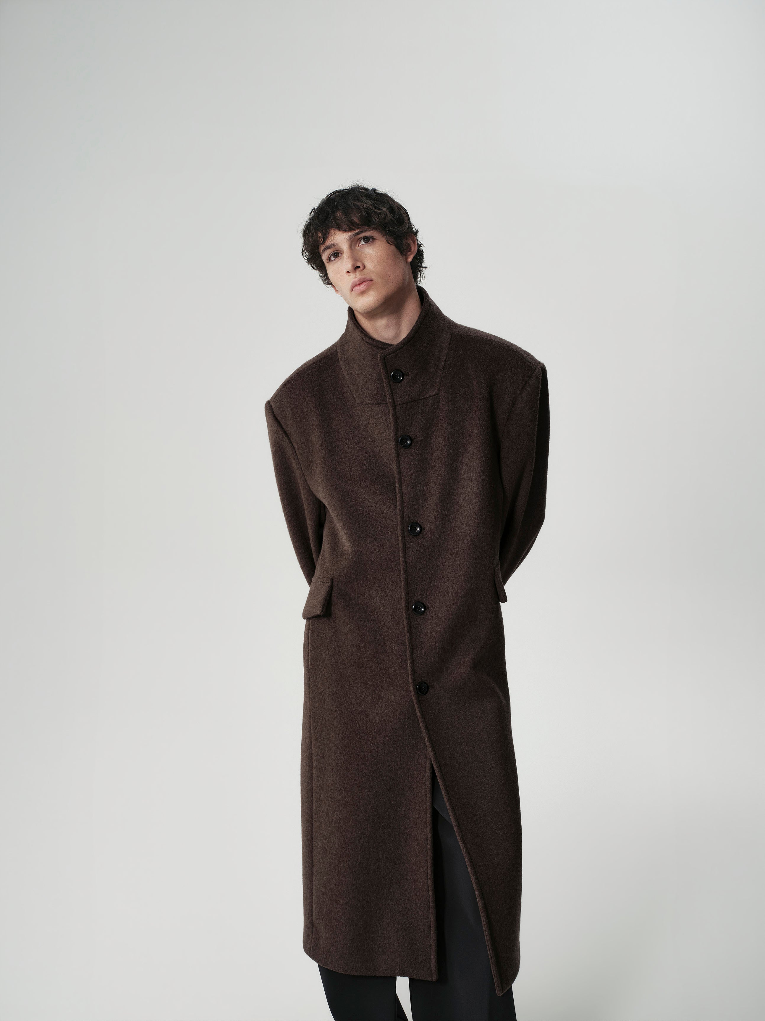 Funnel Neck Wool Coat