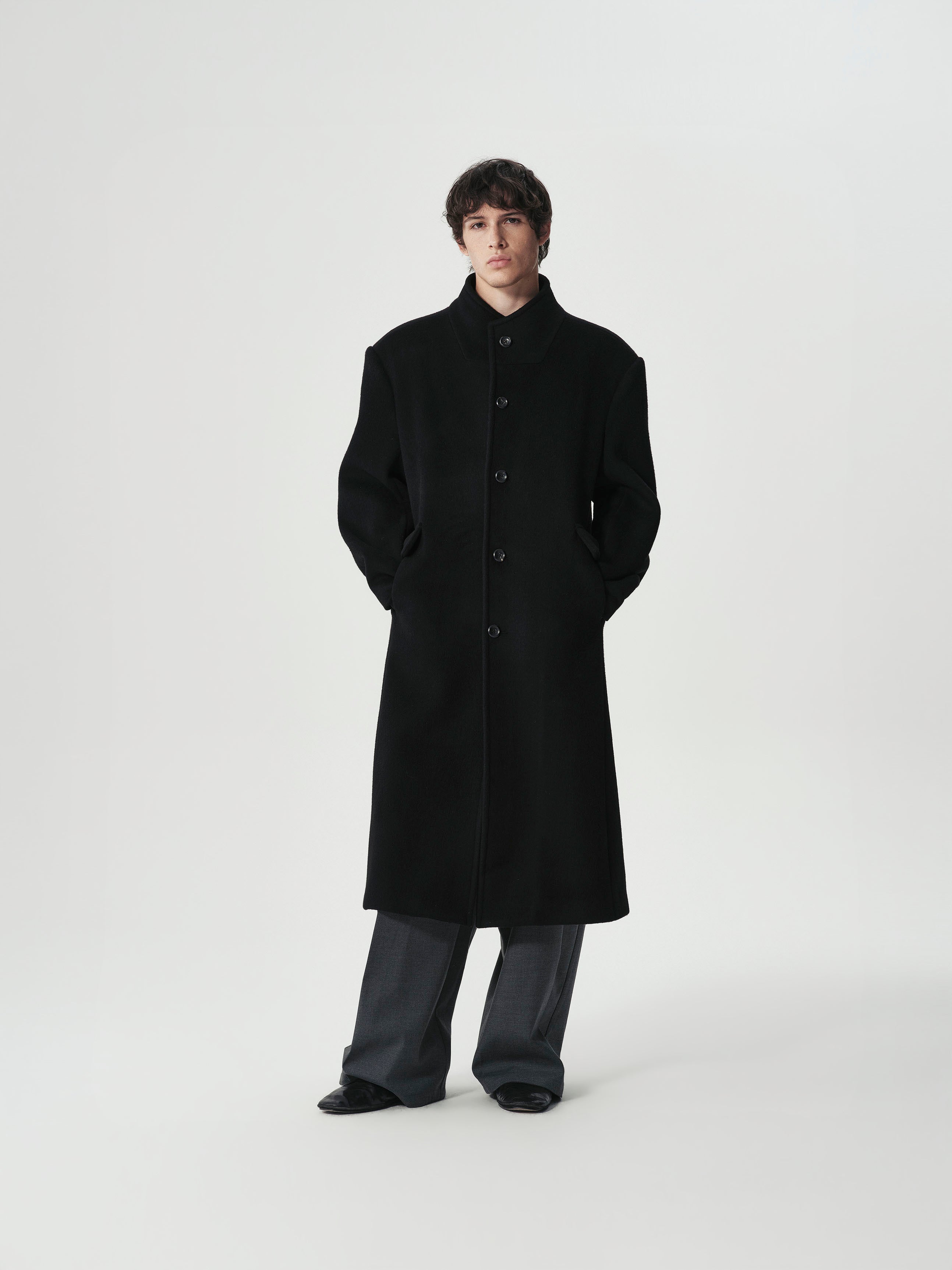 Funnel Neck Wool Coat