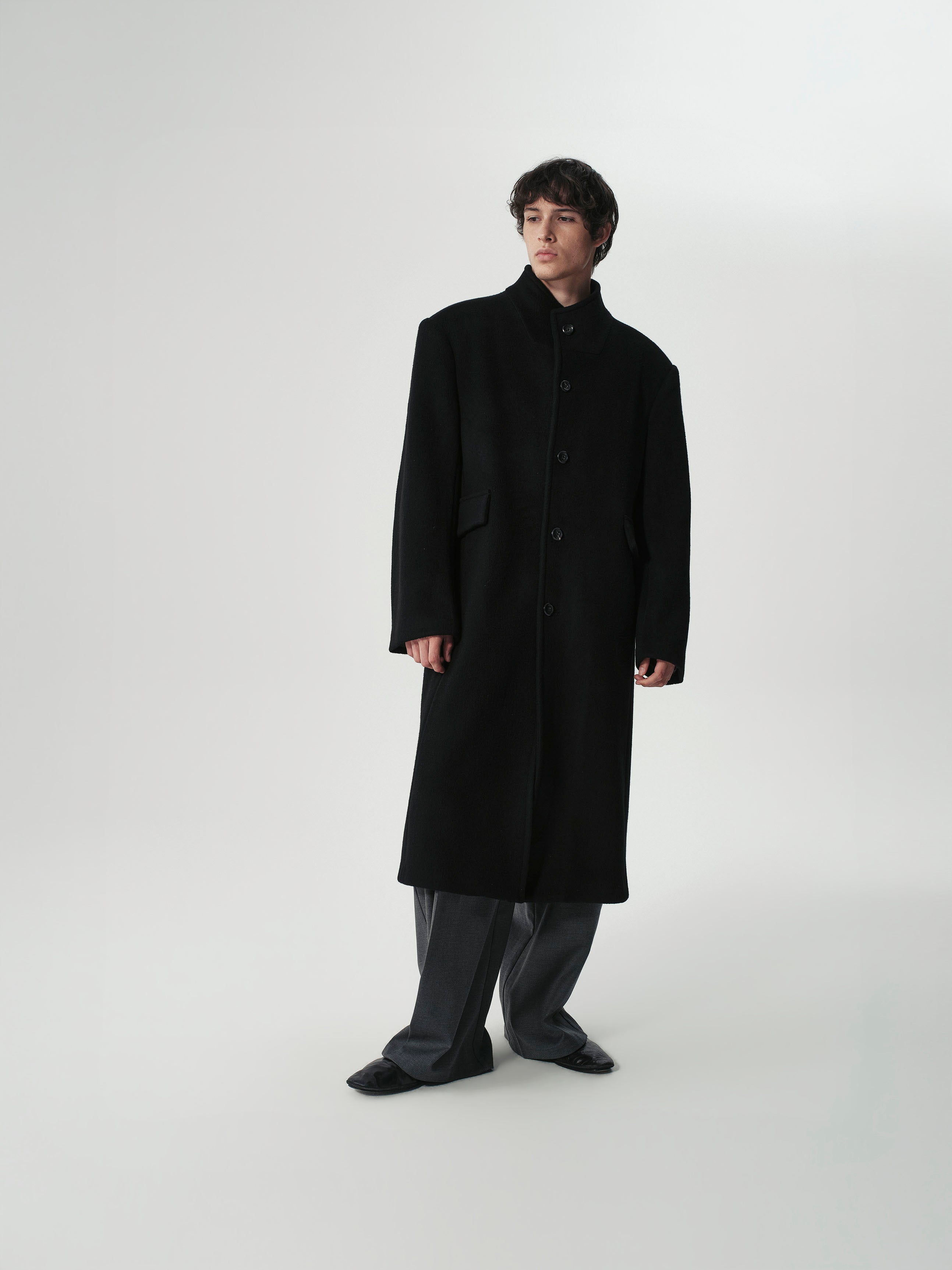 Funnel Neck Wool Coat