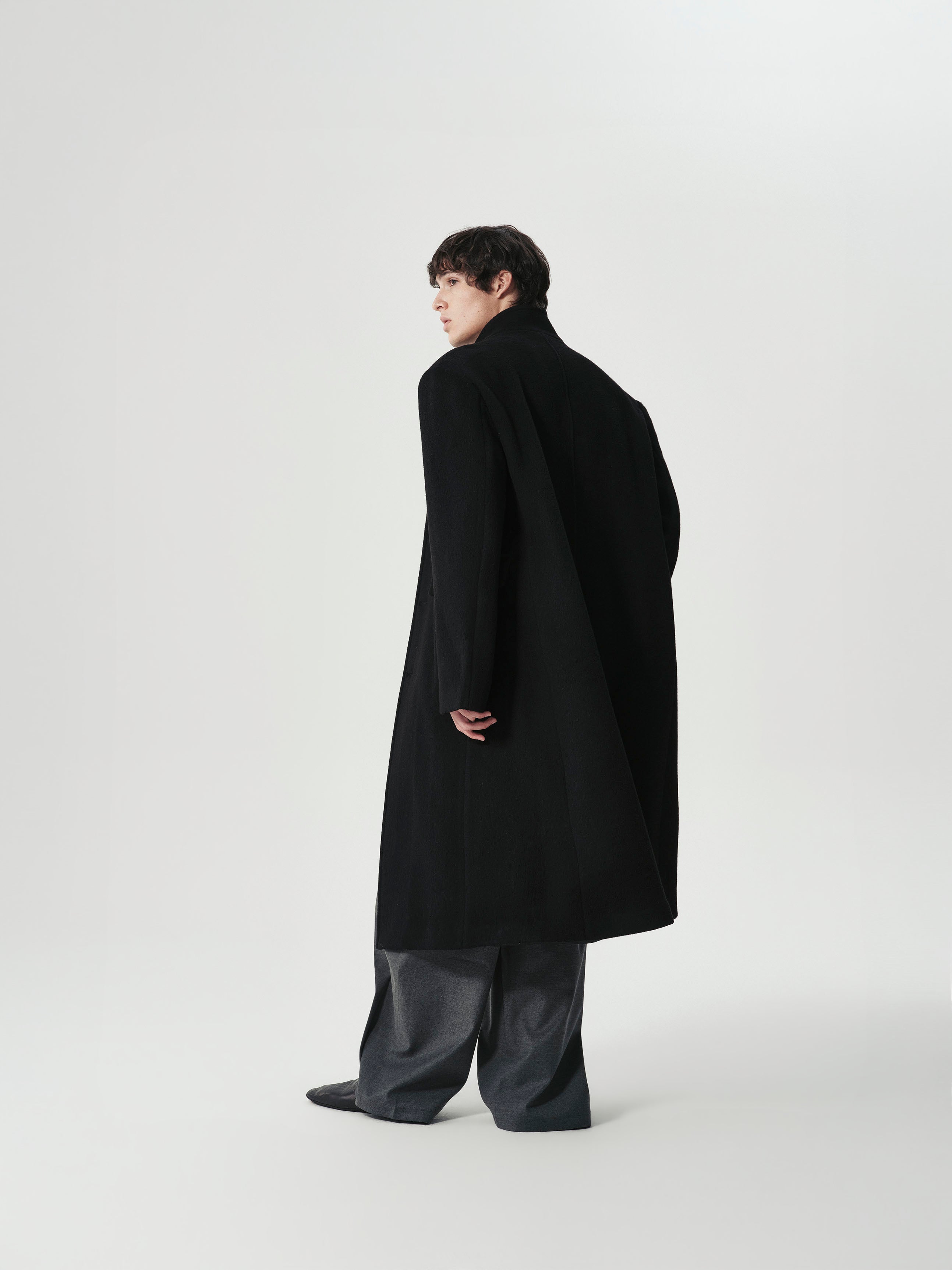Funnel Neck Wool Coat in Black