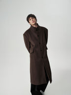 Funnel Neck Wool Coat in Dark Brown