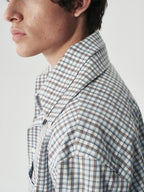 Layered Check Shirt in Brown and Blue Stripes