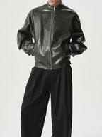Vegan Leather Blouson in Forest Green
