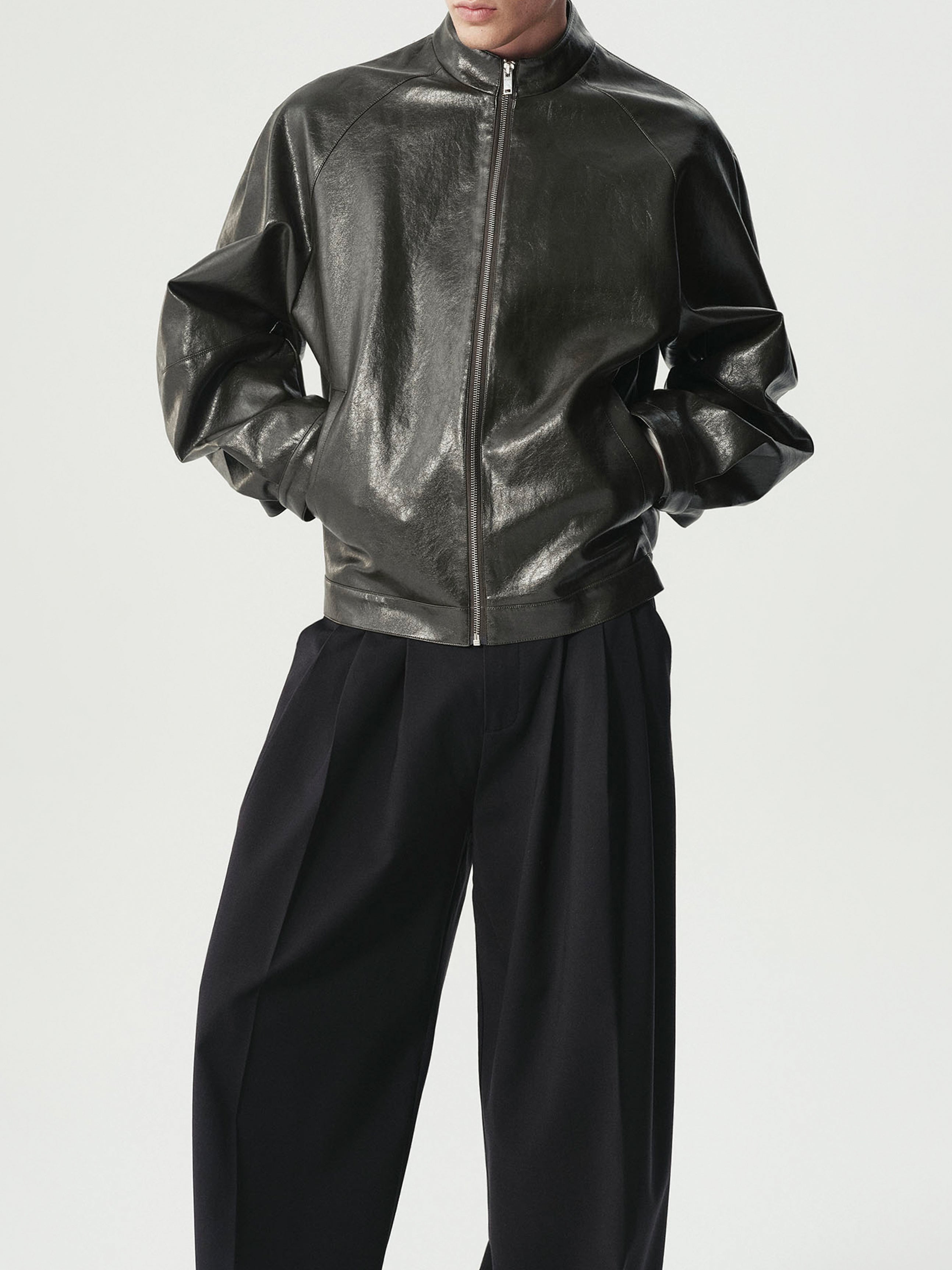 Vegan Leather Blouson in Forest Green