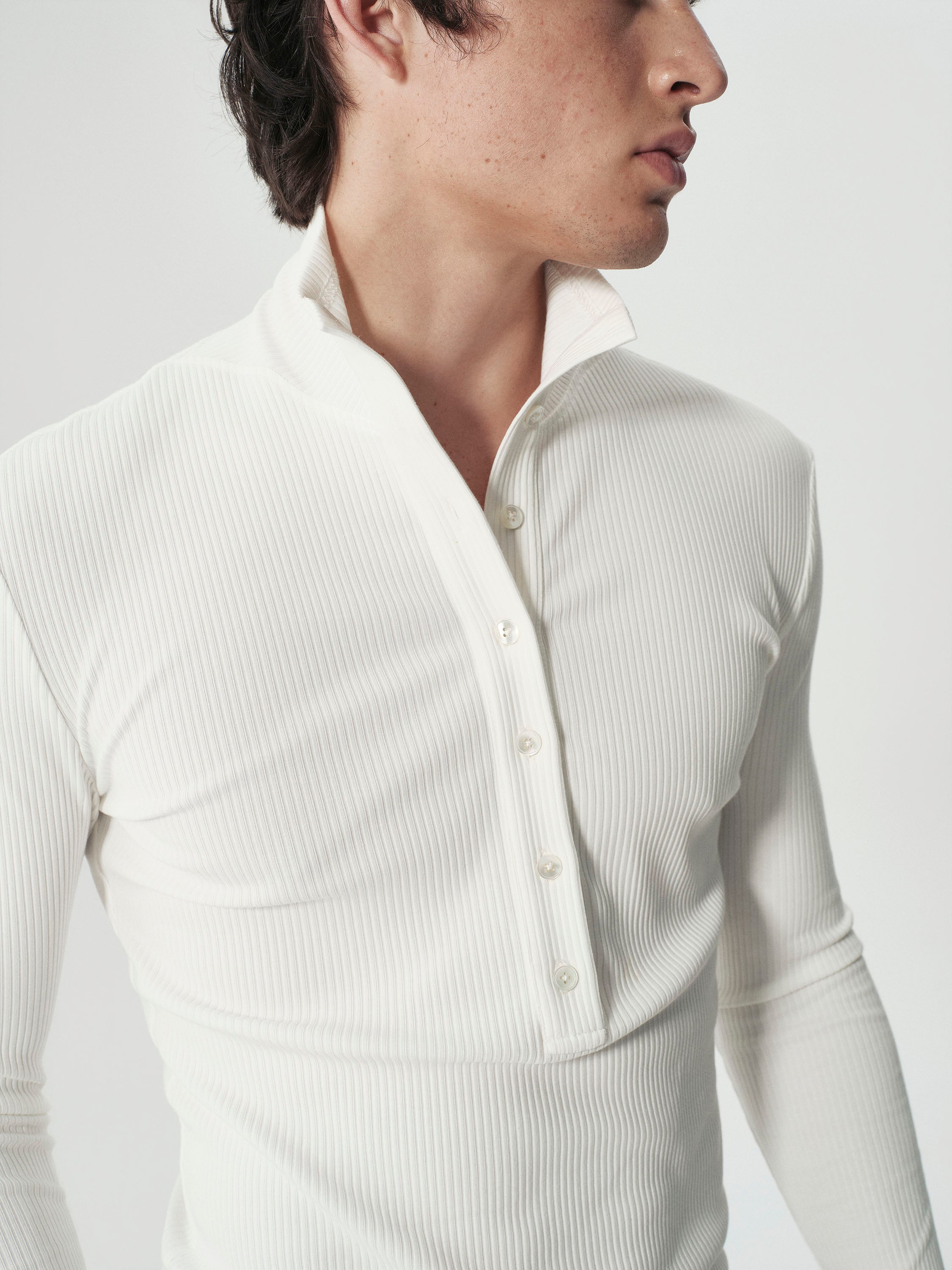 Column Henley Top in White