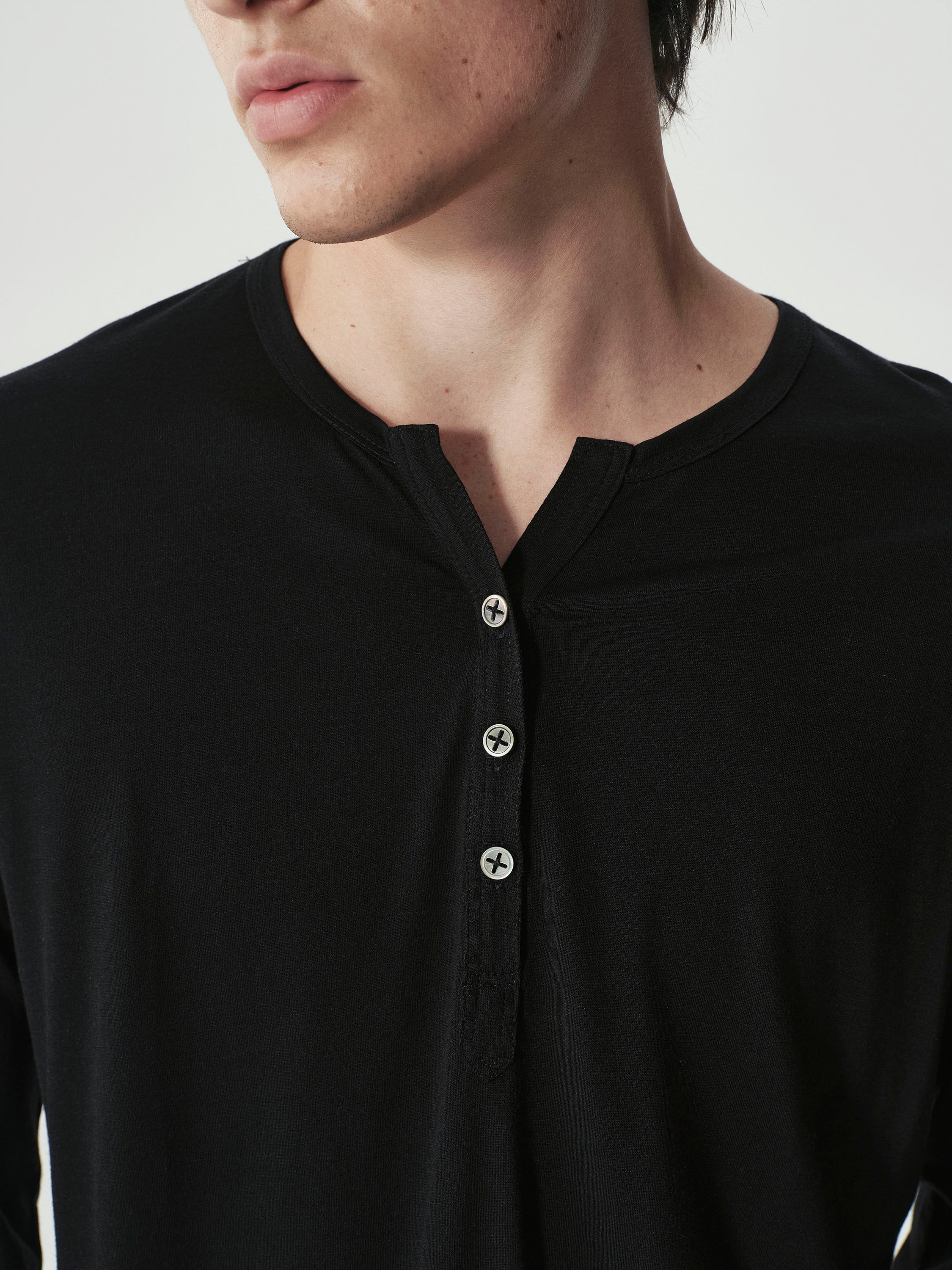 Fluid Henley Top in Black