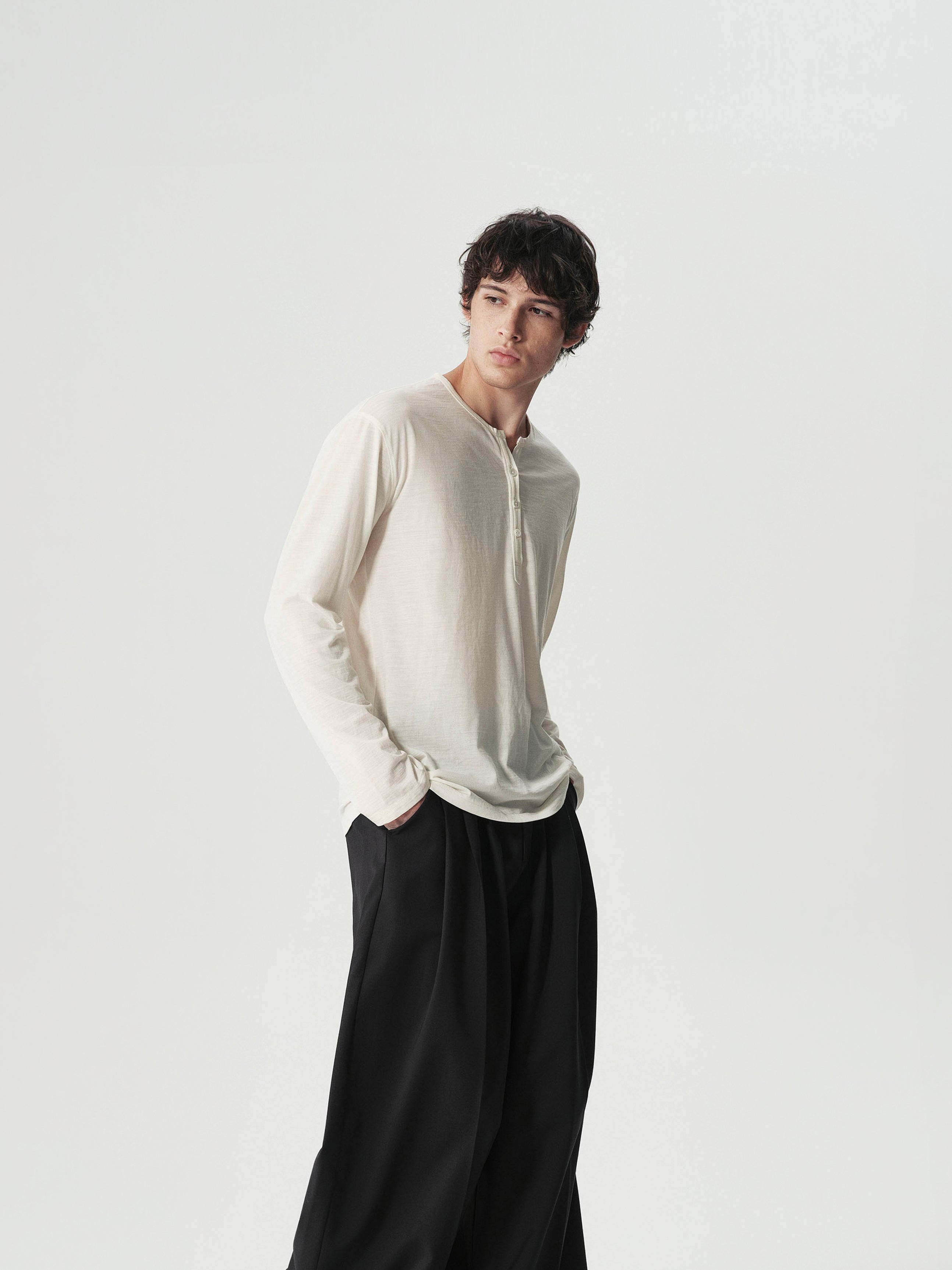 Fluid Henley Top in White